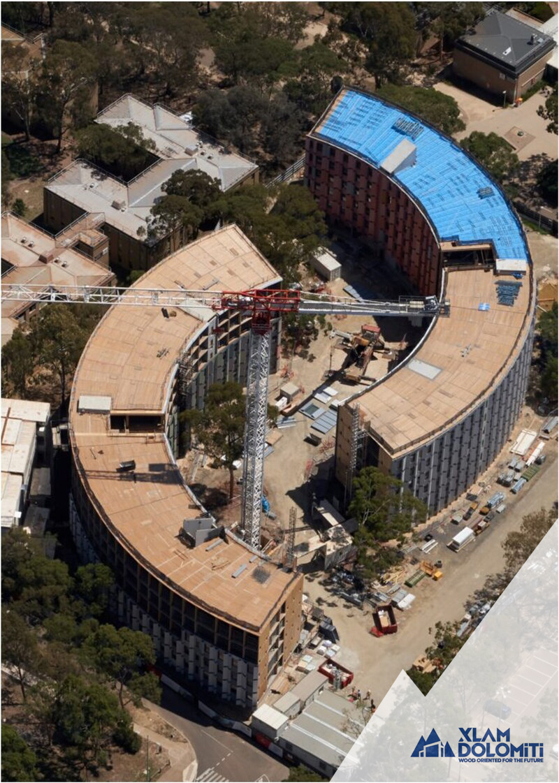 Aerial view of a large-scale CLT student housing project